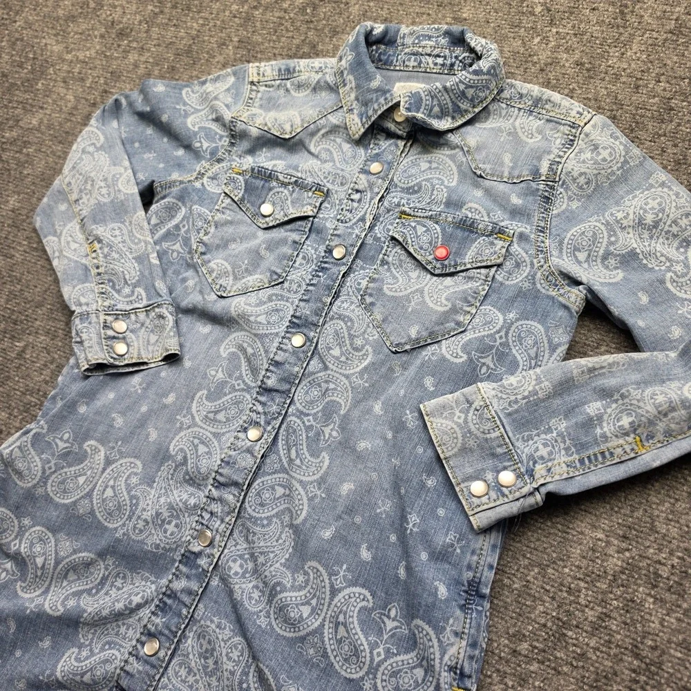 Gymboree Girls Size 8 Denim Shirt Dress Western Paisley Snap Front Light Wash